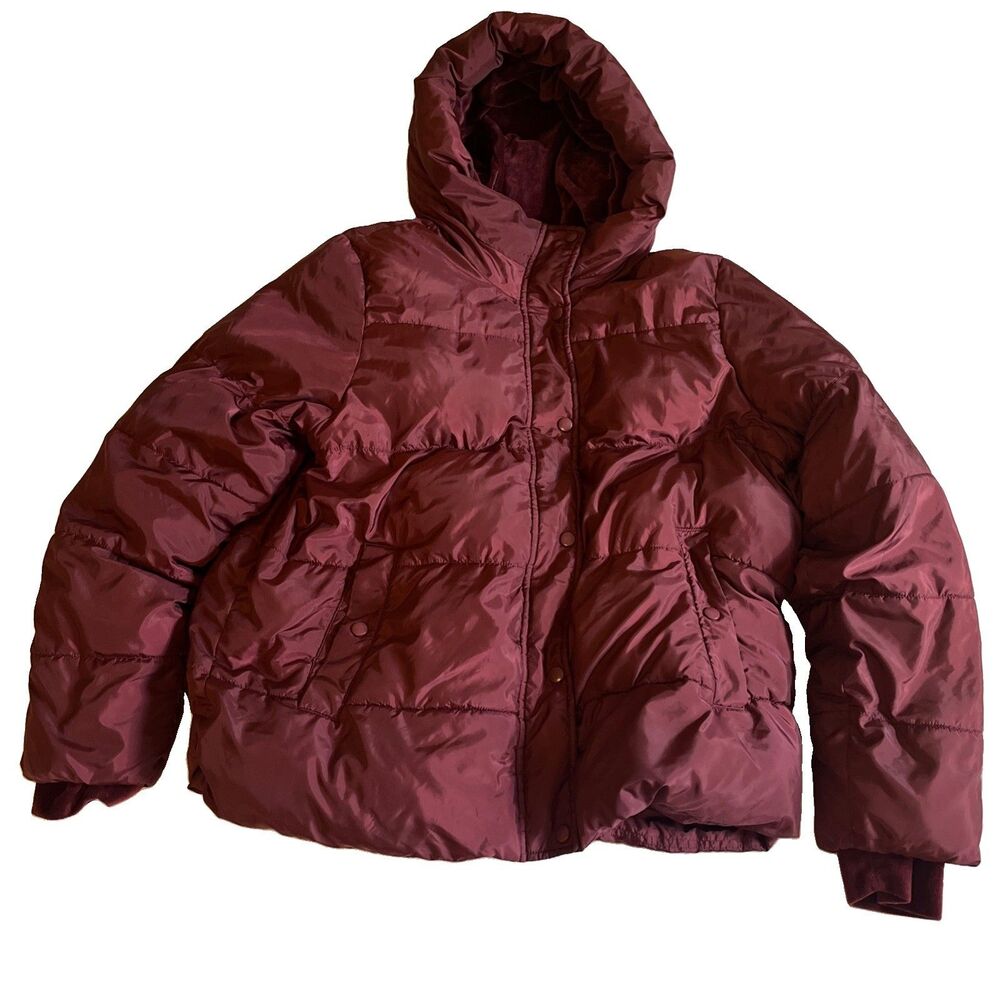 ZeroXposur Puffer Coat Women’s L Ruby Wine Purple Hooded Zip Snap Winter Snow